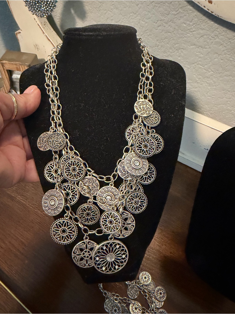 Bohemian Silver-Tone Coin Charm Necklace - Women's Layered Necklace - Picture 5 of 8